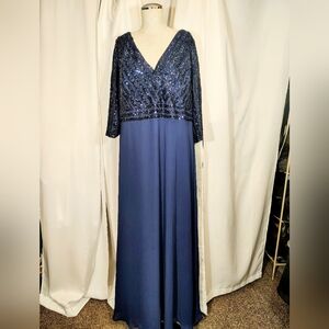 Ever Pretty Formal Maxi Dress, 1/2 Sleeve, V-Neck Sequin Empire Waist, Blue, 22